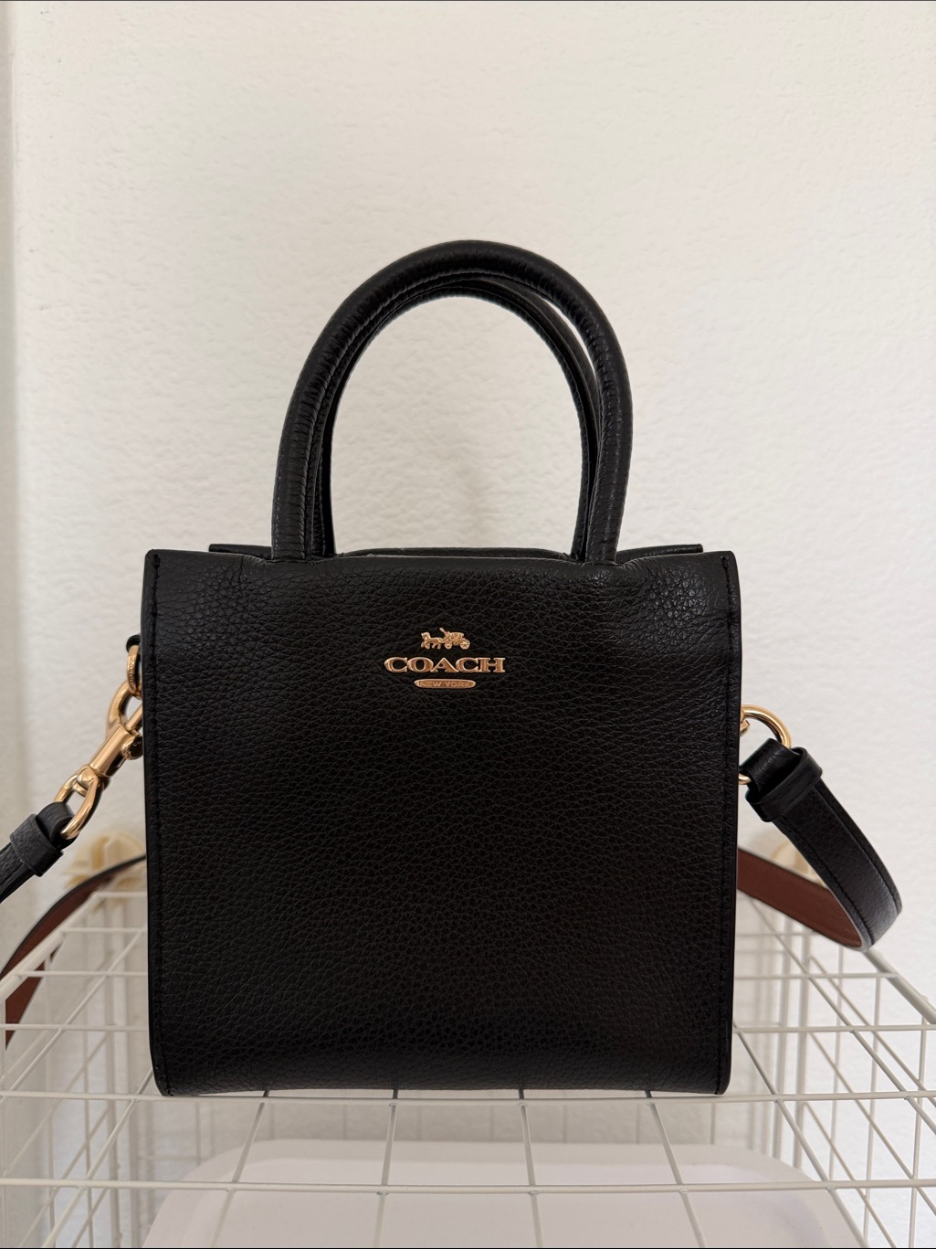 Coach Black Pebbled Leather Mini Satchel With Gold Hardware